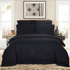 1000TC Ultra Soft Striped Queen Size Black Duvet Quilt Cover Set