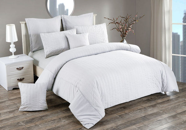 Seersucker Super King Size White Duvet Quilt Cover Set