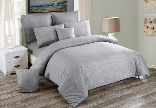 Seersucker Super King Size Grey Duvet Quilt Cover Set