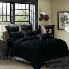 Diamond Pintuck Double Size Black Duvet Quilt Cover Set