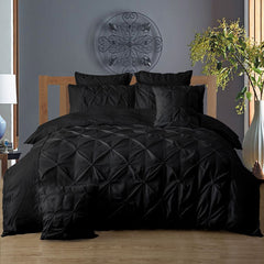 Diamond Pintuck Double Size Black Duvet Quilt Cover Set