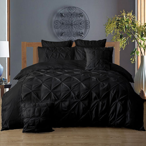 Diamond Pintuck King Size Black Duvet Quilt Cover Set