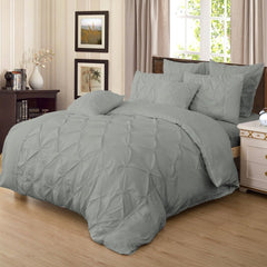 Diamond Pintuck Queen Size Grey Duvet Quilt Cover Set