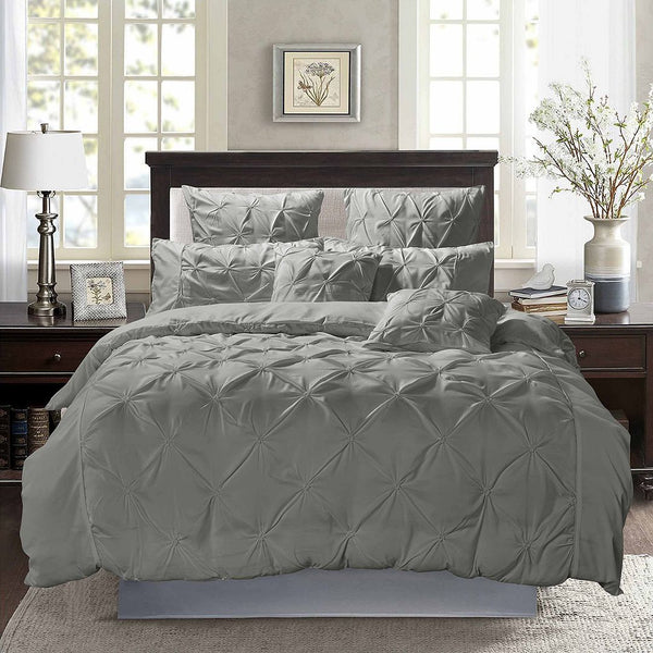 Diamond Pintuck Queen Size Grey Duvet Quilt Cover Set