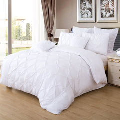 Diamond Pintuck Super King Size White Duvet Quilt Cover Set