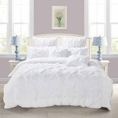 Diamond Pintuck Super King Size White Duvet Quilt Cover Set