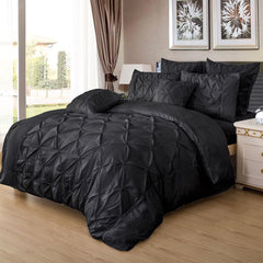 Diamond Pintuck Super King Size Black Duvet Quilt Cover Set