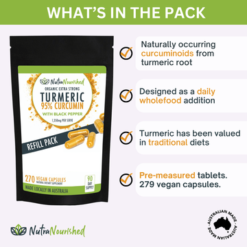REFILL BAG - Turmeric 95% Curcumin Extract Capsules, Organic, with Black Pepper, 270 Vegan Capsules/ 3 Month Supply