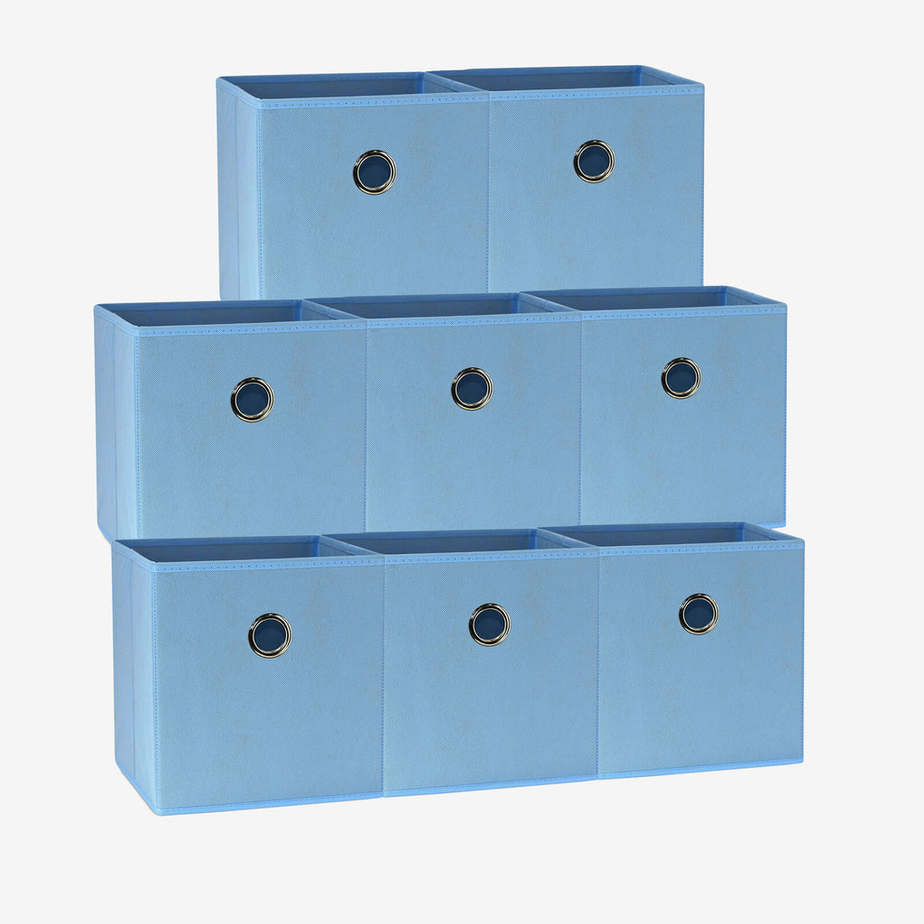 SORTI 27x28x27 CM Light Blue 8-Pack Foldable Storage Cubes - Fabric Bookcase Organizers for Toys and More