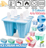 Silicone Ice Cream Mould Block Frozen Molds Icy Pole Jelly Popsicle - Blue-10Grid