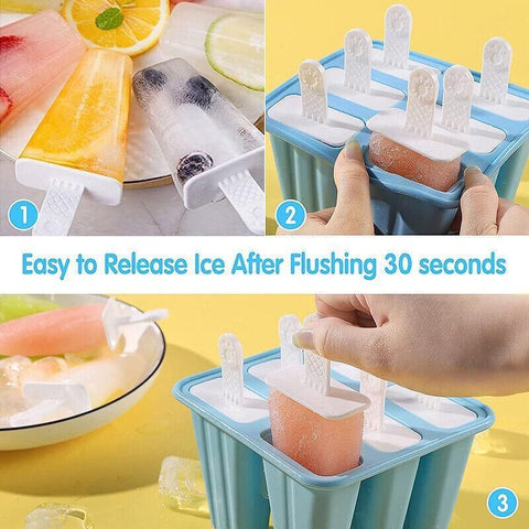 Silicone Ice Cream Mould Block Frozen Molds Icy Pole Jelly Popsicle - Blue-10Grid