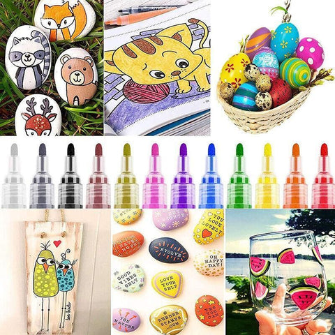 Flysea 12-80 Colours Acrylic Paint Pens Painting Stone Ceramic Glass Marker2-3Mm - 12-Colour Set