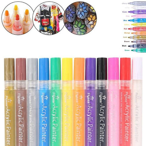 Flysea 12-80 Colours Acrylic Paint Pens Painting Stone Ceramic Glass Marker2-3Mm - 12-Colour Set