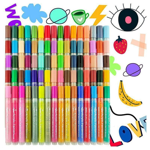 Flysea 12-80 Colours Acrylic Paint Pens Painting Stone Ceramic Glass Marker2-3Mm - 12-Colour Set