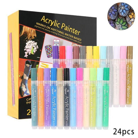 Flysea 12-80 Colours Acrylic Paint Pens Painting Stone Ceramic Glass Marker2-3Mm - 12-Colour Set
