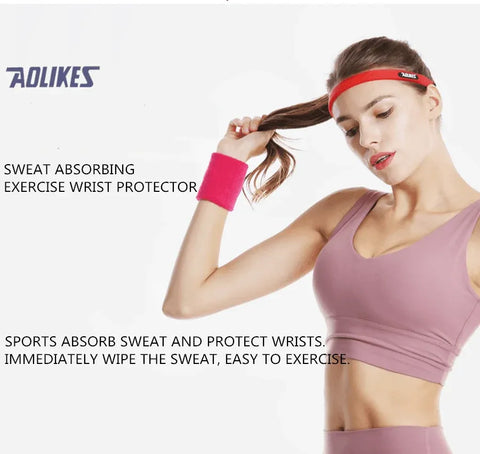 Sport Cotton Wristband Wrist Band Sweatband Sweat Training Tennis Gym Yoga - Blue Gray