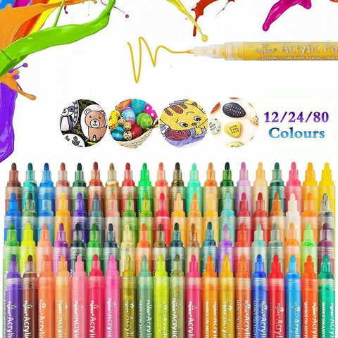 Flysea 12-80 Colours Acrylic Paint Pens Painting Stone Ceramic Glass Marker2-3Mm - 24-Colour Set