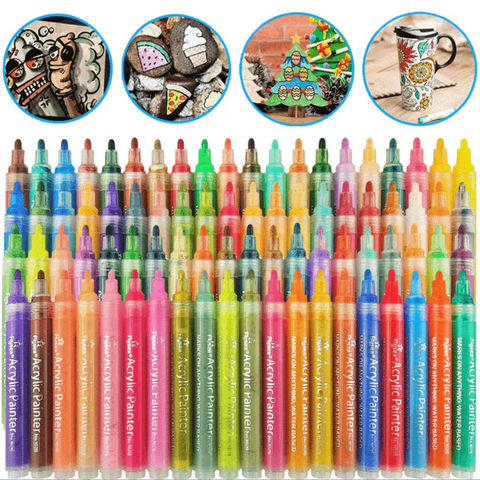 Flysea 12-80 Colours Acrylic Paint Pens Painting Stone Ceramic Glass Marker2-3Mm - 24-Colour Set