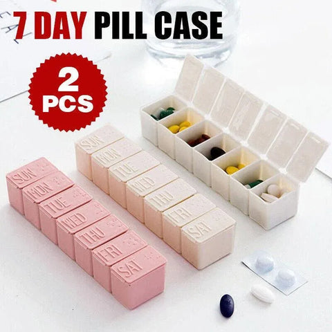 2X 7 Day Weekly Pill Box Medicine Tablet Organizer Dispenser Container Case - Grey