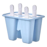 Silicone Ice Cream Mould Block Frozen Molds Icy Pole Jelly Popsicle - Blue-4Grid