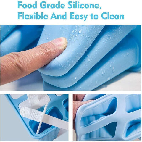 Silicone Ice Cream Mould Block Frozen Molds Icy Pole Jelly Popsicle - Blue-4Grid