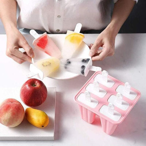 Silicone Ice Cream Mould Block Frozen Molds Icy Pole Jelly Popsicle - Blue-4Grid