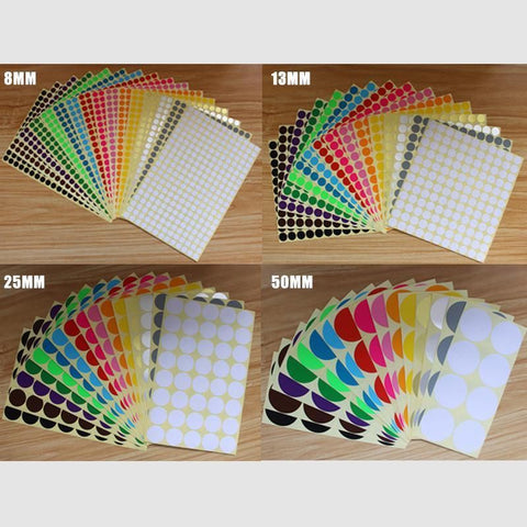 8/13/25/50mm Colour Sticker Dots Adhesive Round Labels Circular Scrapbooking Green - 13mm 132 Dots - 5 Sheets