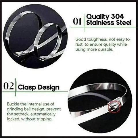 100x Stainless Steel Cable Ties SS304 Marine Grade Zip Strap Locking Wrap 100-800mm - 4.6*250mm