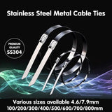 100x Stainless Steel Cable Ties SS304 Marine Grade Zip Strap Locking Wrap 100-800mm - 4.6*200mm