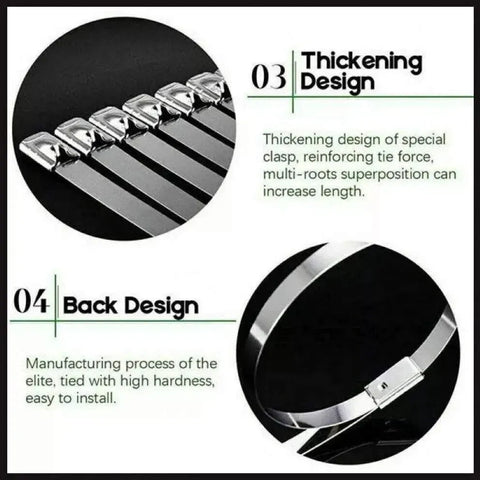 100x Stainless Steel Cable Ties SS304 Marine Grade Zip Strap Locking Wrap 100-800mm - 4.6*200mm