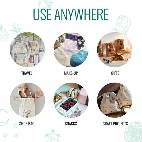 10X Canvas Cotton Drawstring Bags Linen Calico Tote Gift Storage Pouches - 8x10cm