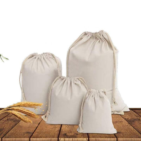 10X Canvas Cotton Drawstring Bags Linen Calico Tote Gift Storage Pouches - 8x10cm