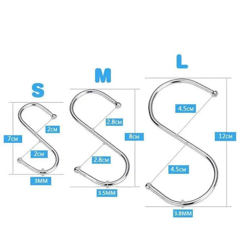 8cm Stainless Steel S Shape Hooks Kitchen Hanger Rack Clothes Hanging Plant Holders - 10PCS