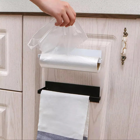 Self-Adhesive Paper Towel Holder Rack for Kitchen Rolls and Wrap Storage - Black x 1 unit