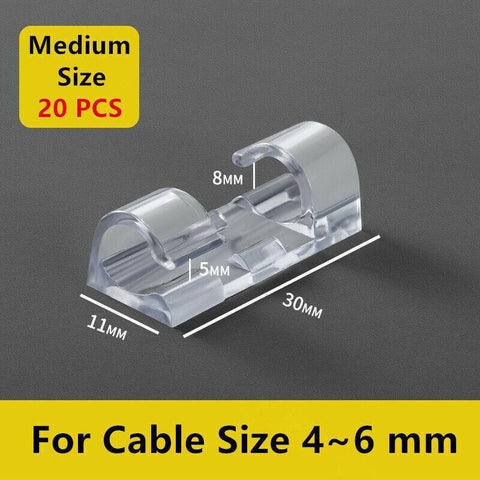 20PCS Cable Clips Management Holder Cord Wire Line Organizer Self-Adhesive M - M Size - Transparent x 20 PCS
