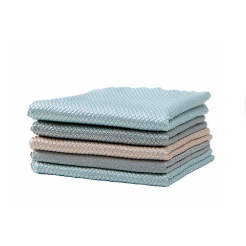 5X Fish Scale Microfiber Cleaning Cloth Dish Washing Glass Wipe Reusable Kitchen - 5Pcs-25cm*25cm
