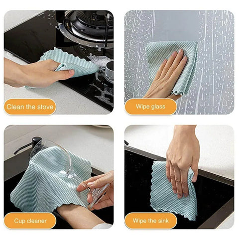 5X Fish Scale Microfiber Cleaning Cloth Dish Washing Glass Wipe Reusable Kitchen - 5Pcs-25cm*25cm