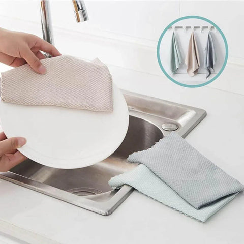 5X Fish Scale Microfiber Cleaning Cloth Dish Washing Glass Wipe Reusable Kitchen - 5Pcs-25cm*25cm