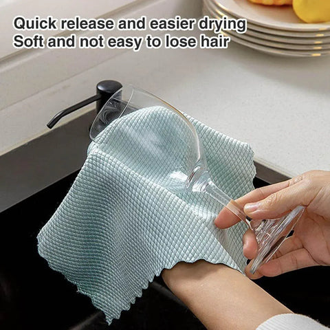 5X Fish Scale Microfiber Cleaning Cloth Dish Washing Glass Wipe Reusable Kitchen - 5Pcs-30cm*40cm