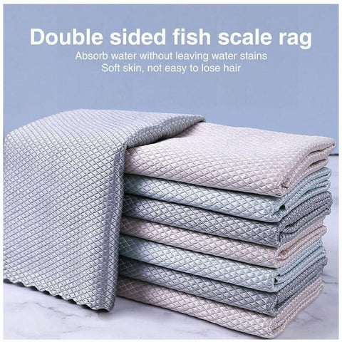 5X Fish Scale Microfiber Cleaning Cloth Dish Washing Glass Wipe Reusable Kitchen - 5Pcs-30cm*40cm