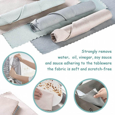 5X Fish Scale Microfiber Cleaning Cloth Dish Washing Glass Wipe Reusable Kitchen - 5Pcs-30cm*40cm