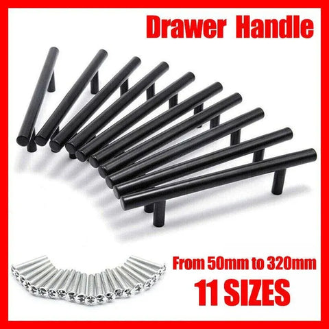 1pcs Black Kitchen Cabinet Door Handles Matte Black Stainless Steel Door Drawer Pull T Bar - 450mm/288mm