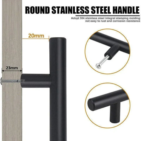 1pcs Black Kitchen Cabinet Door Handles Matte Black Stainless Steel Door Drawer Pull T Bar - 450mm/288mm
