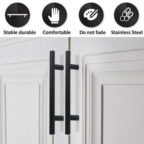 1pcs Black Kitchen Cabinet Door Handles Matte Black Stainless Steel Door Drawer Pull T Bar - 450mm/288mm