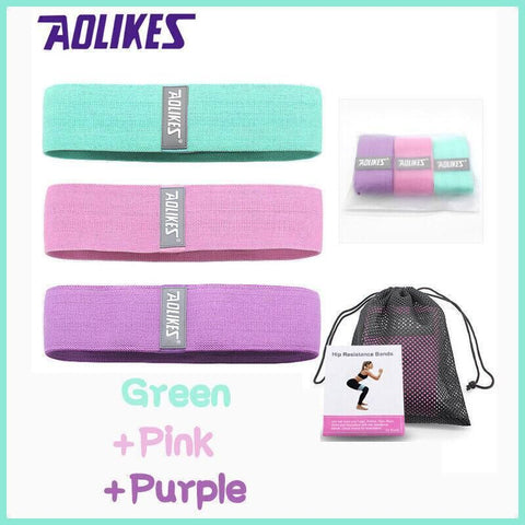 Aolikes Set 3 Resistance Booty Bands Hip Circle Loop Bands Workout Exercise - Set of 3 (Green,Pink,Purple) with Bag