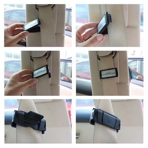2X Car Shoulder Strap Positioning Clip Buckle Adjuster for Driving Comfort - Black