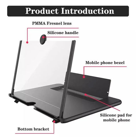 12 Inch Phone Screen Magnifier Folding Amplifier Stand Adjustable 3D Holder - White