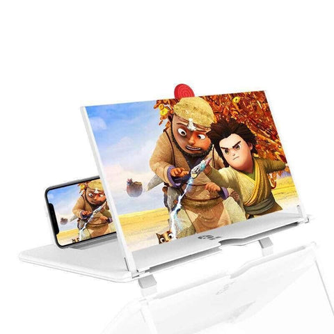 12 Inch Phone Screen Magnifier Folding Amplifier Stand Adjustable 3D Holder - White