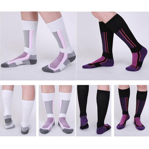 Men Women Long Warm Breathable Ski Socks Thicken Winter Sports Socks - Pink&White(33-39)