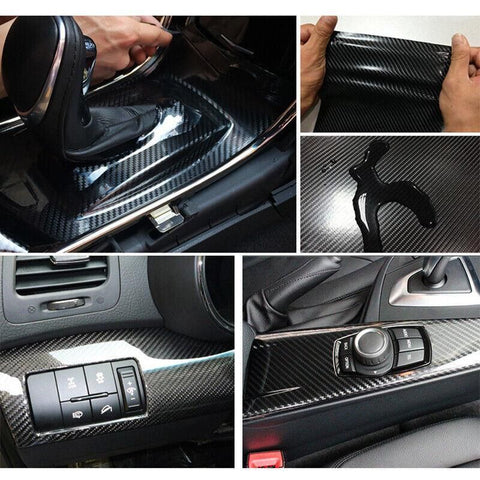 152 x 30CM Car Vinyl Wrap Carbon Fiber Matt Satin Glossy Multi Color Car Tint Car Sticker - Glossy Black